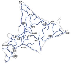 1964年頃の北海道の鉄道路線図