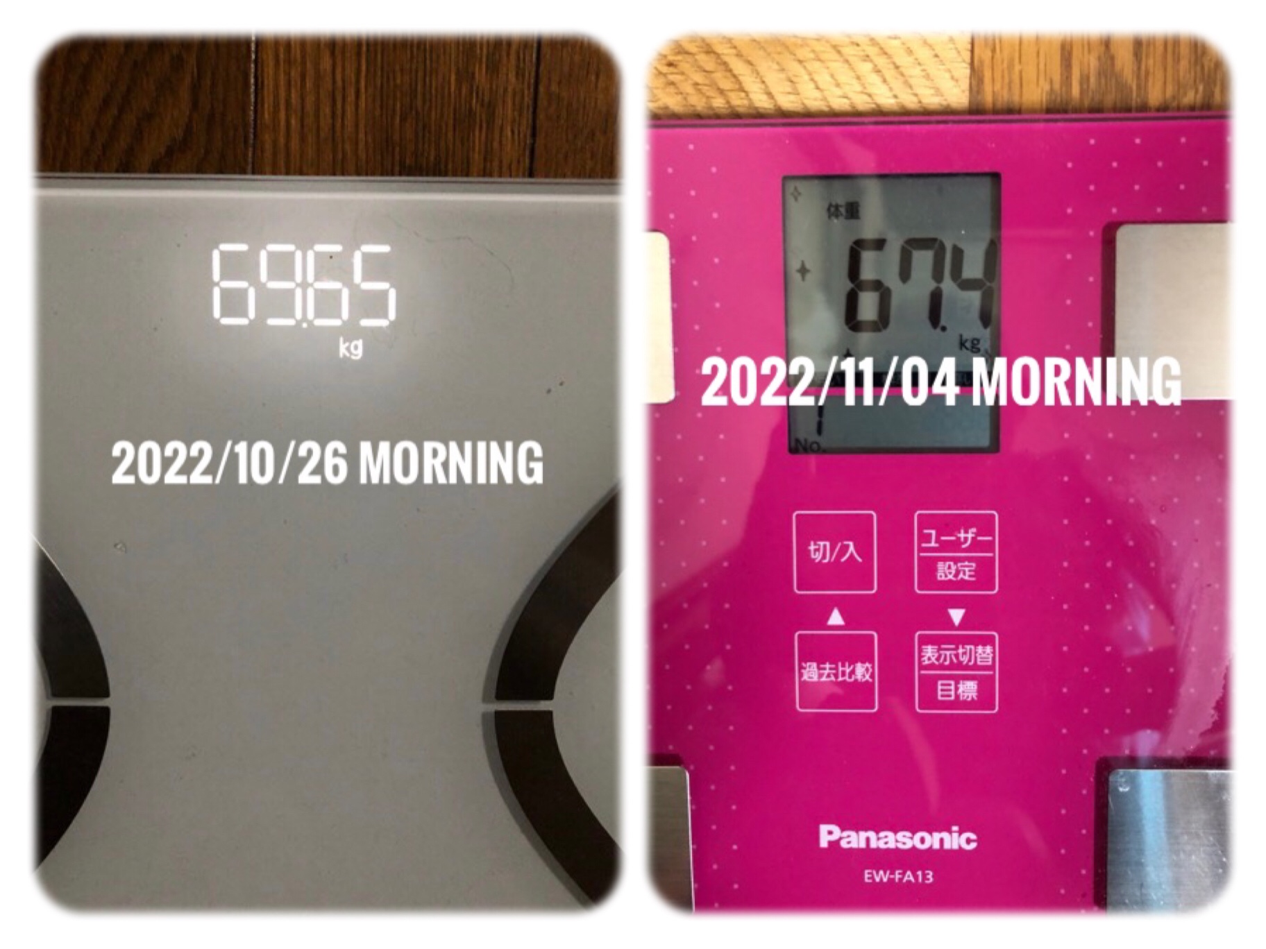 ばんごはん抜きダイエット体重696g→674g