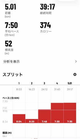 朝のランニングのMapMyRunのデータ